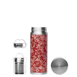 Qwetch Flowers Bouteille De Thé En Acier 400ml Rouge - Appareils De Cuisine Divers